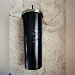 Starbucks Black Silver Stainless Steel Tumbler Mermaid Logo 24 oz Venti Cold Cup